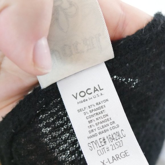 Vocal Black Waffleknit Open Long Sleeve Cardigan with Lace Long Back XL - Picture 3 of 7